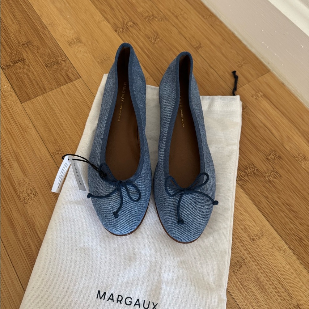 Margaux Blue Ballet Flats with Bow Detail